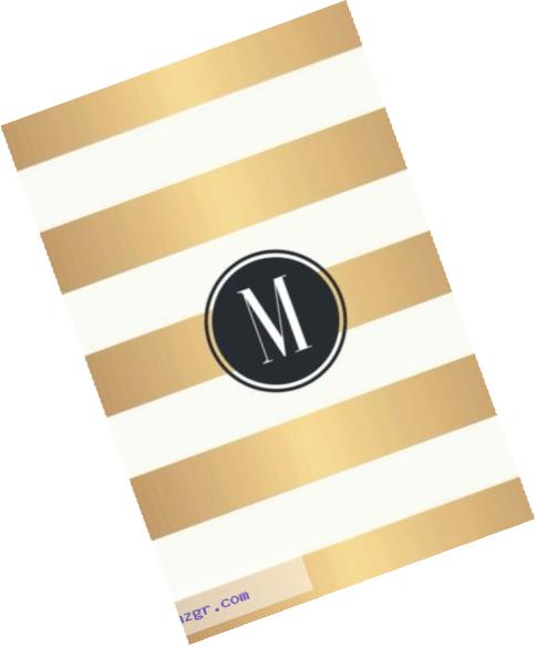M: White and Gold Stripes / Black Monogram Initial 