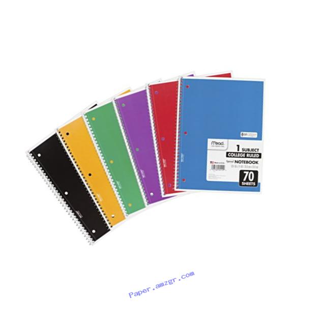 Mead Spiral Notebooks, 1 Subject, College Ruled Paper, 70 Sheets, 10-1/2