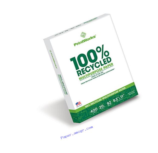 Printworks 100 Percent Recycled Multipurpose Paper, 20 Pound, 92 Bright, 400 sheets, 8.5 x 11 Inches (00018)