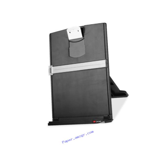 3M Desktop Document Holder with Adjustable Clip, Holds Letter, Legal and A4 Documents, Bottom Ledge Has Lip to Keep up to 150 Sheets Securely in Place, Folds Flat for Storage, Black (DH340MB)