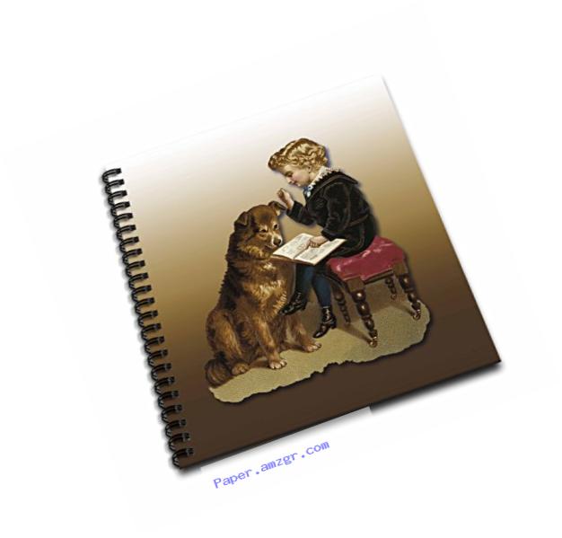 3dRose db_170696_1 Little Boy Sitting on a Stool Reading to a Big Furry Dog Drawing Book, 8 by 8-Inch