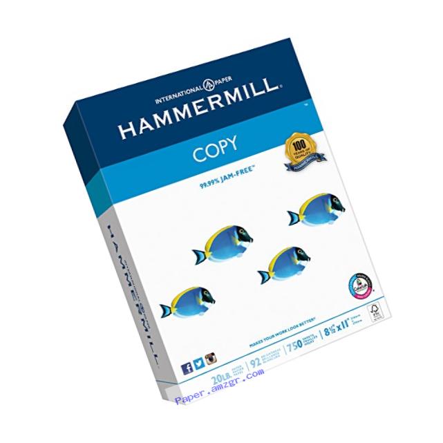 Hammermill Paper, Copy Paper Poly Wrap, 20lb, 8.5 x 11, Letter,92 Bright, 750 Sheets / 1 Ream Bulk Size(150300), Made In The USA