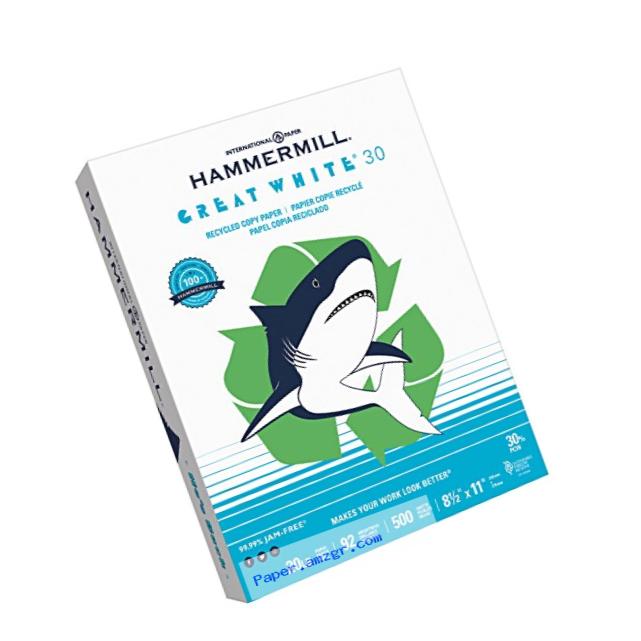 Hammermill Paper, Great White 30% Recycled Copy Paper Poly Wrap, 20lb,  8.5 x 11, Letter, 92 Bright, 500 Sheets / 1 Ream (086710) Made In The USA