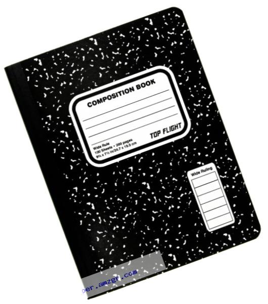 Top Flight Sewn Marble Composition Book, Black/White, Wide Rule, 9.75 x 7.5 Inches, 100 Sheets, Pack of SIX Comp Books (41353-6)