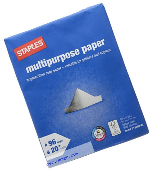 Staples Multipurpose Copy Fax Laser Inkjet Printer Paper, 500 Sheets, Bright White