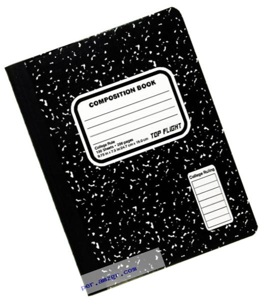 Top Flight Sewn Marble Composition Book, Black/White, College Rule, 9.75 x 7.5 Inches, 100 Sheets (41350)