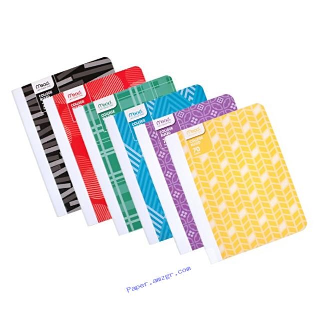 Mead Composition Books / Notebooks, College Ruled Paper, 70 Sheets, Fashion, Design Will Vary, 6 Pack (38211)