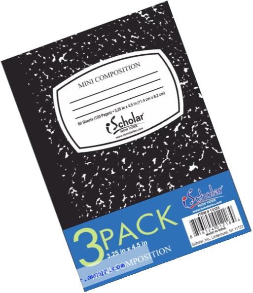 iScholar Mini Composition Books, Wide Rule, 4.5 x 3.25 Inches, 60 Sheets per Book, Black and White Marble, Set of 3 Books (13333)